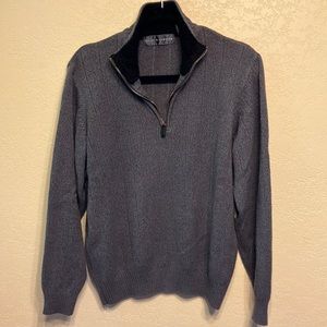OSCAR DE LARENTA LG GRAY & BLACK 1/4 ZIP WASHABLE SWEATER
